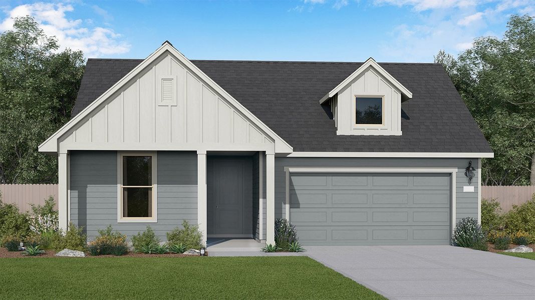 Representative exterior photo of a completed home built from the Hoyt by New Home Co. in The Residences Collection at Oakberry Trails, Waller, TX (Image 7). Representative exterior photo of a completed home built from the Hoyt by New Home Co. in The Residences Collection at Oakberry Trails, Waller, TX (Image 7).