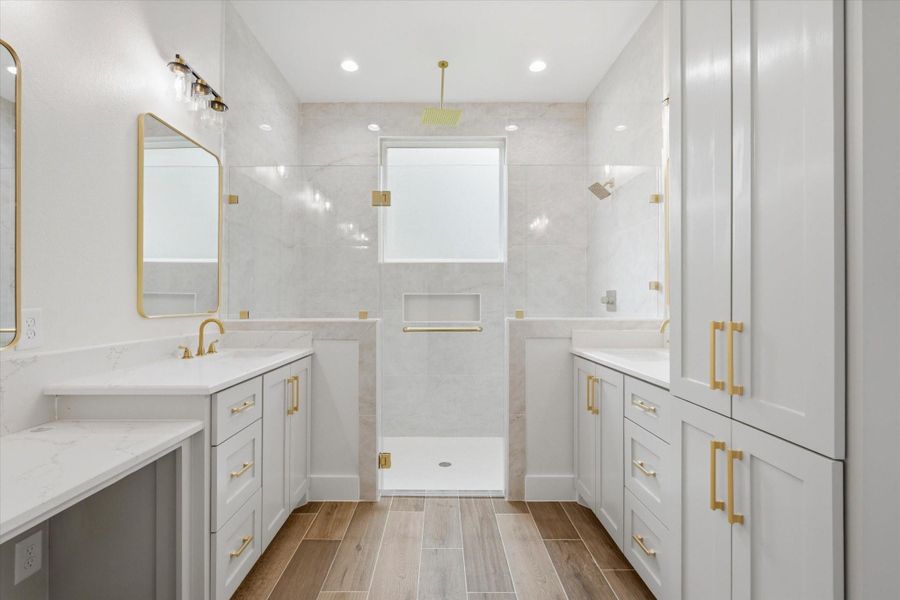 Primary bath of your dreams! A huge shower big enough for 2, separate sinks, dedicated vanity area and plenty of storage. Primary bath of your dreams! A huge shower big enough for 2, separate sinks, dedicated vanity area and plenty of storage.