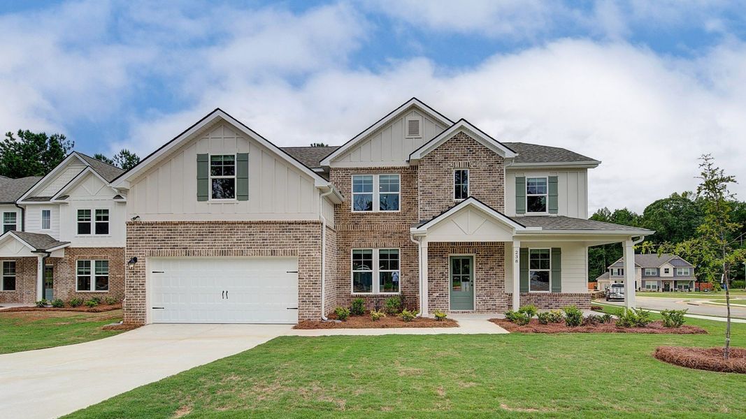 Representative exterior photo of a completed home built from the Meridian II by DRB Homes in Kingston, Locust Grove, GA (Image 21). Representative exterior photo of a completed home built from the Meridian II by DRB Homes in Kingston, Locust Grove, GA (Image 21).