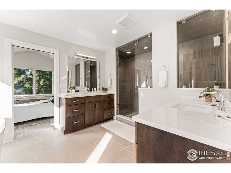 2 separate vanities + oversized steamshower