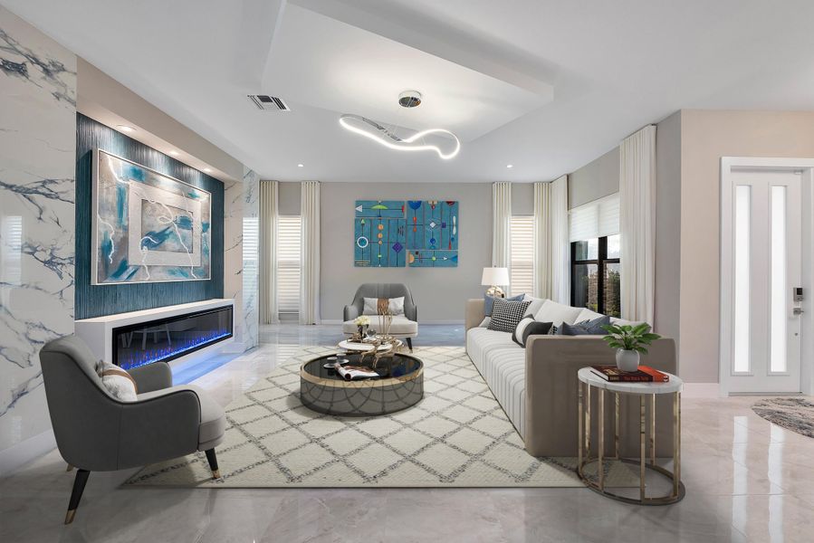 Virtual Staged Living Room to show set up without Pool/Billiard Table