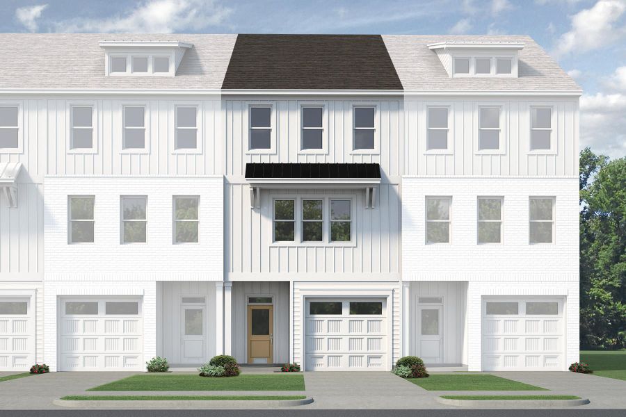 Front exterior of a new home in Anchors Bend Townes, Wilmington, NC, highlighting curb appeal (Image 25). Front exterior of a new home in Anchors Bend Townes, Wilmington, NC, highlighting curb appeal (Image 25).