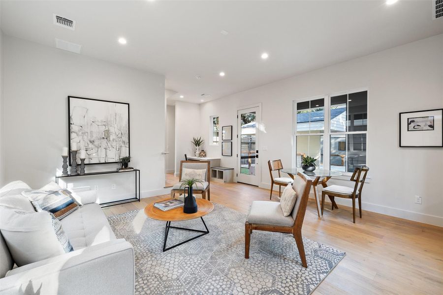 Living room featuring light hardwood / wood-style flooring