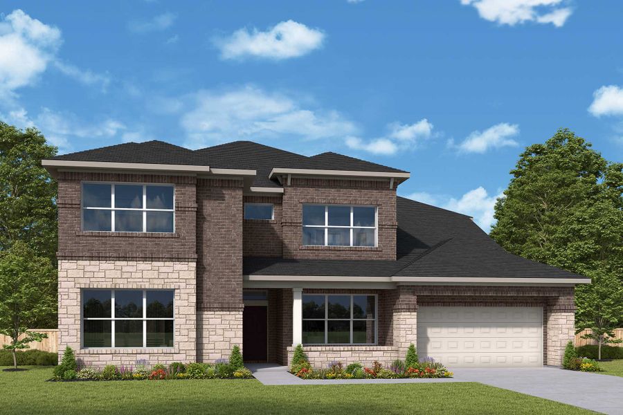 Representative exterior photo of a completed home built from the The Dandelion by David Weekley Homes in Dunham Pointe 65' Homesites, Cypress, TX (Image 2). Representative exterior photo of a completed home built from the The Dandelion by David Weekley Homes in Dunham Pointe 65' Homesites, Cypress, TX (Image 2).