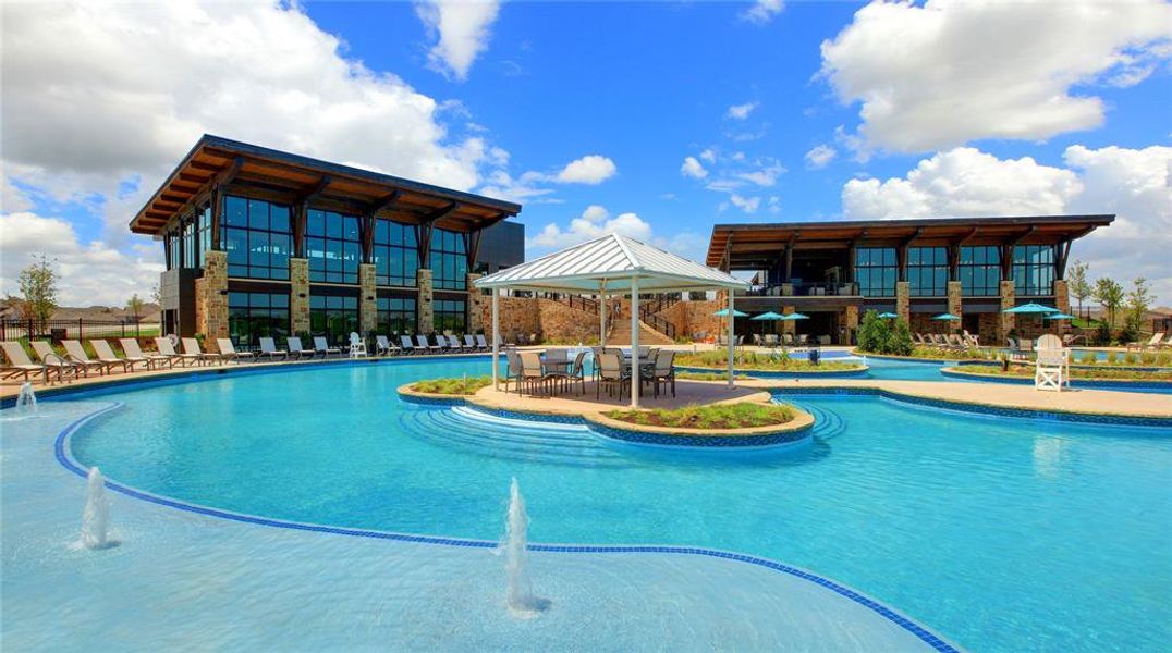 View of pool with pool water feature