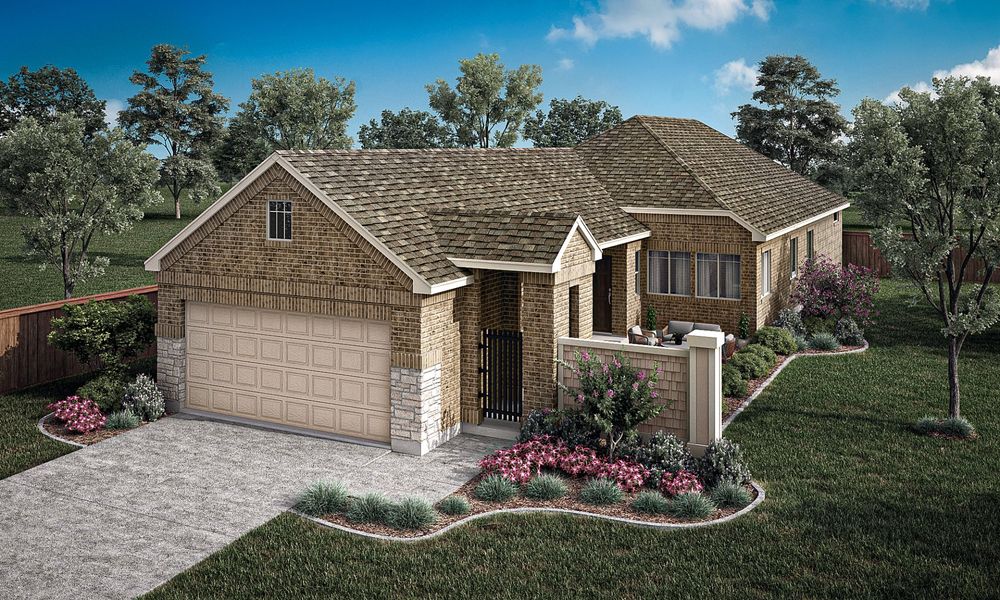 Representative exterior photo of a completed home built from the Toscana by Pacesetter Homes in The Reserve at Spiritas Ranch, Little Elm, TX (Image 18). Representative exterior photo of a completed home built from the Toscana by Pacesetter Homes in The Reserve at Spiritas Ranch, Little Elm, TX (Image 18).