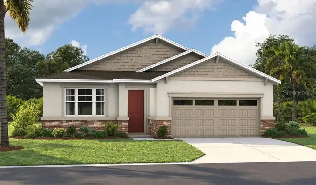 Front exterior of a new home in Pine Grove Reserve, St. Cloud, FL, highlighting curb appeal (Image 2).