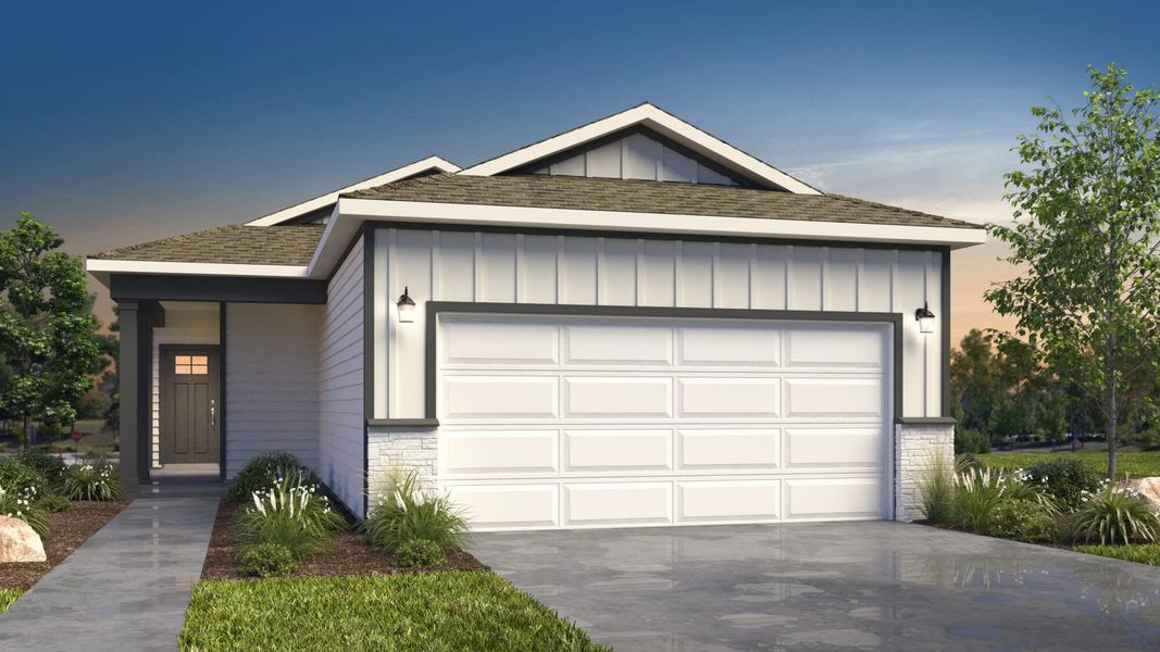 Representative exterior photo of a completed home built from the Coastal by View Homes in Highland Ridge, New Braunfels, TX (Image 4). Representative exterior photo of a completed home built from the Coastal by View Homes in Highland Ridge, New Braunfels, TX (Image 4).