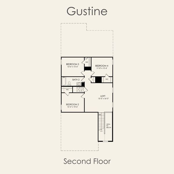 2D floor plan layout for the Gustine by Pulte Homes in Saddleback at Santa Rita Ranch, Liberty Hill, TX (Image 3).