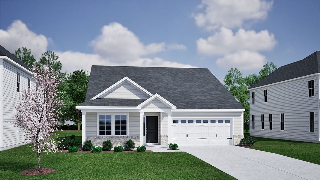 Representative exterior photo of a completed home built from the Decatur - Genesis Value Collection by Mungo Homes in Fairway Woods at Wyboo, Manning, SC (Image 16).