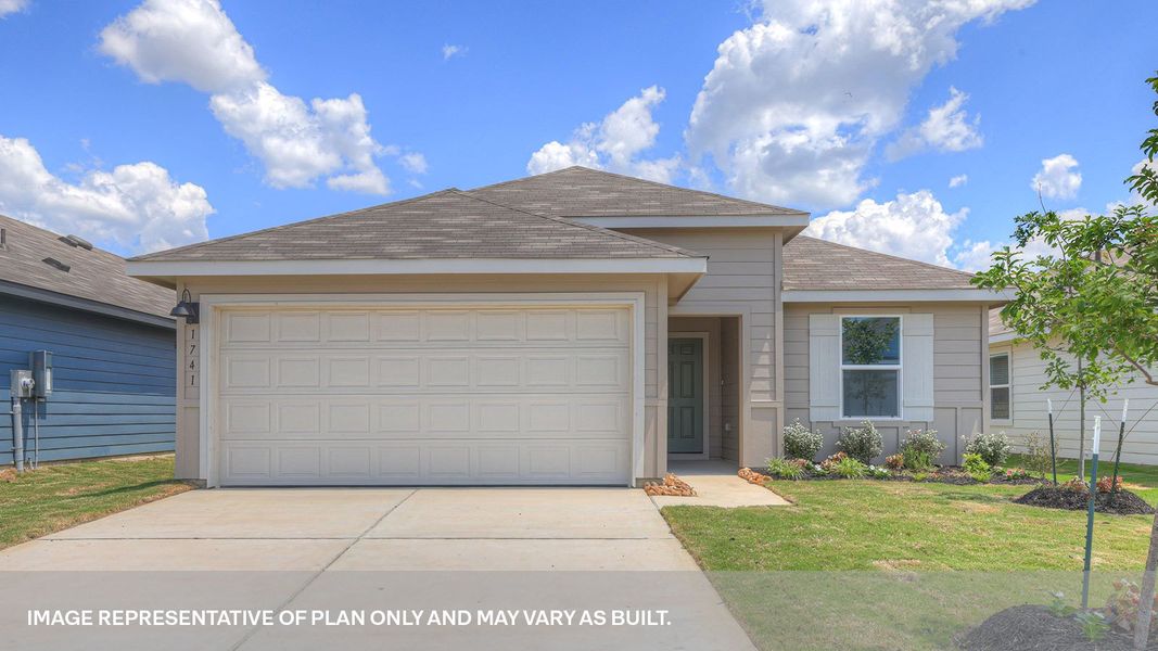 Representative exterior photo of a completed home built from the The Baxtor by D.R. Horton in Saengerhalle Meadows, New Braunfels, TX (Image 2).