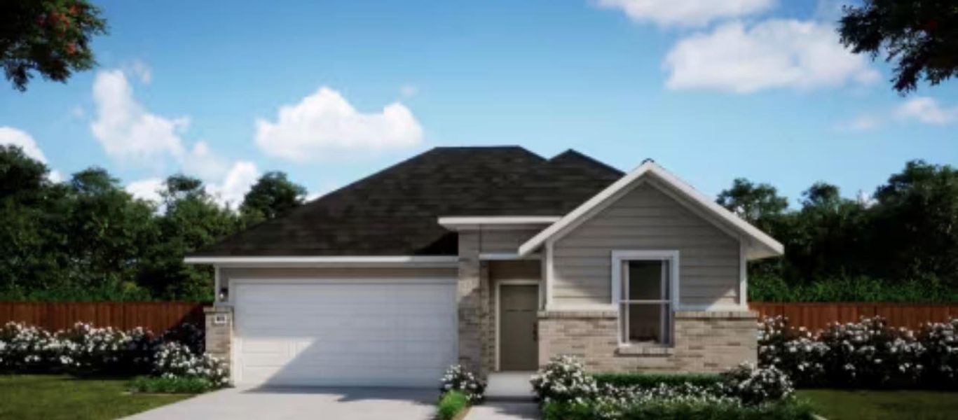 Front exterior of a new home in Sage Collection – Freedom at Anthem, Kyle, TX, highlighting curb appeal (Image 1).
