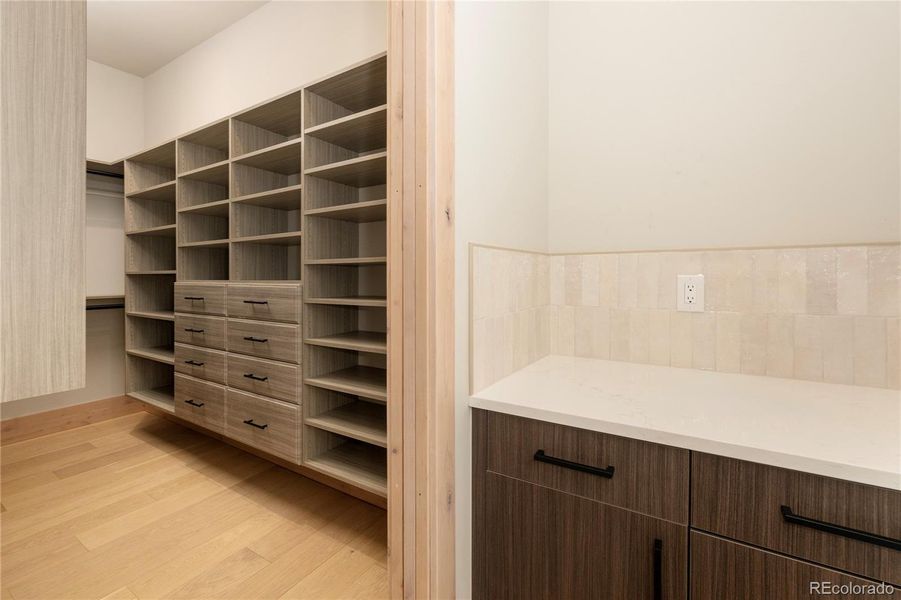 Custom closet system in primary