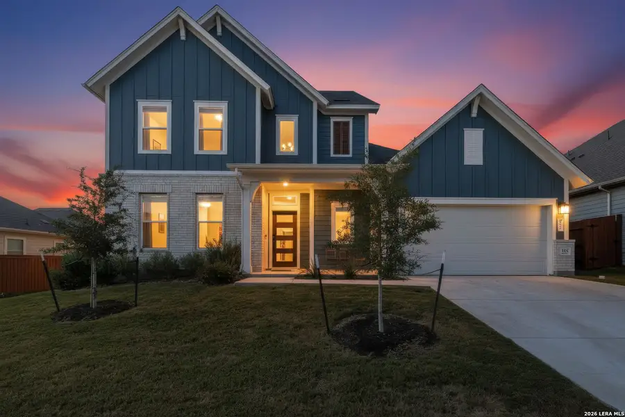 Front exterior of a new home in Sunfield, Buda, TX, highlighting curb appeal (Image 1). Front exterior of a new home in Sunfield, Buda, TX, highlighting curb appeal (Image 1).
