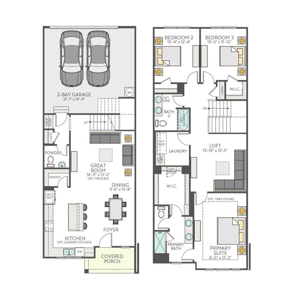 2D floor plan layout for the Clarion by Tri Pointe Homes in Grahym at Southbridge, Fort Mill, SC (Image 3).
