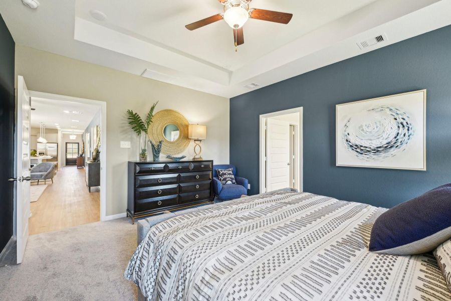 Oakshire II- Primary Bedroom. Sample image for illustration; upgrades, options, and colors may vary. Oakshire II- Primary Bedroom. Sample image for illustration; upgrades, options, and colors may vary.