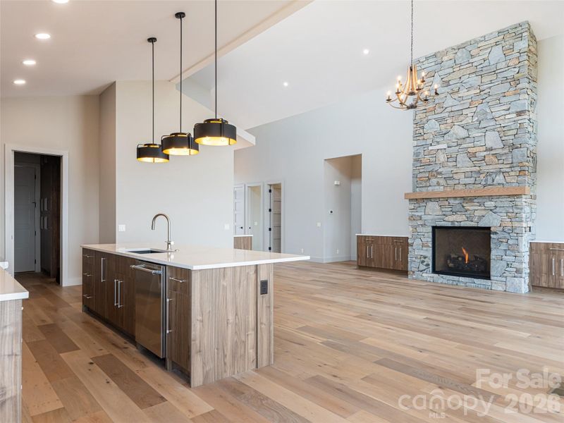 Kitchen Island and Family Room as seen from Dining Room