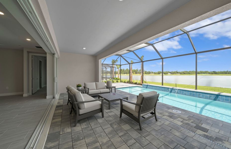 Exterior details and patio area of a home in Del Webb Oak Creek, North Fort Myers (Image 21).