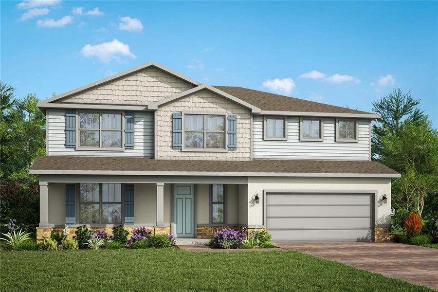 Front exterior of a new home in Eden Crest, Apopka, FL, highlighting curb appeal (Image 1).