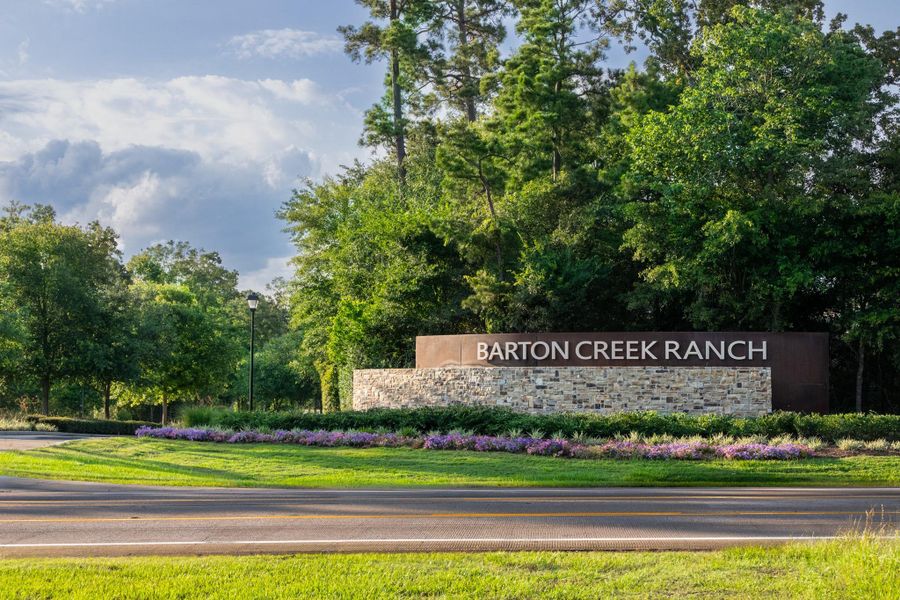 Front exterior of a new home in Barton Creek Ranch, Conroe, TX, highlighting curb appeal (Image 14). Front exterior of a new home in Barton Creek Ranch, Conroe, TX, highlighting curb appeal (Image 14).