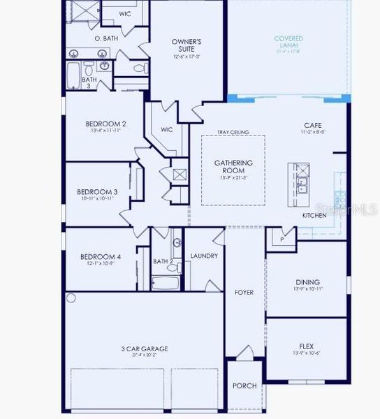 2D floor plan layout of this home in The Strand at Cedar Grove, North Port, FL (Image 3).