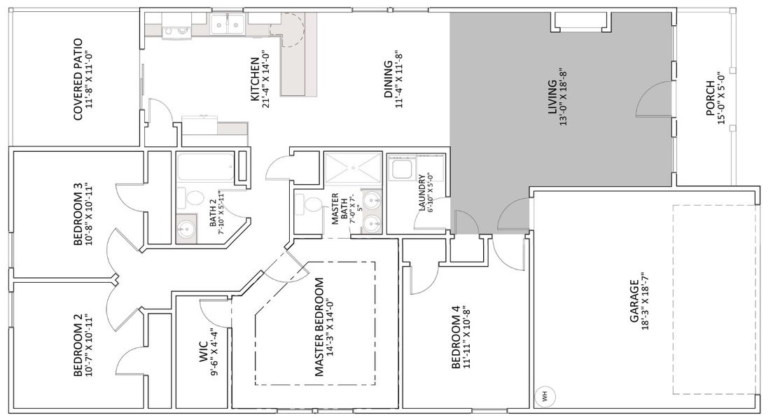 2D floor plan layout for the Ellison by Enchanted Homes in Hampshire Heights, Moore, SC (Image 5).