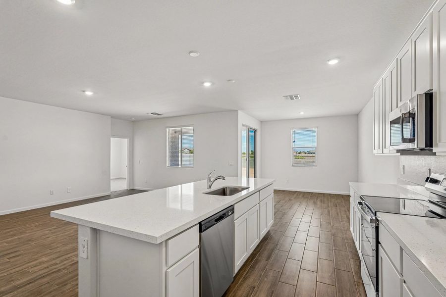 Great room, kitchen and dining Great room, kitchen and dining