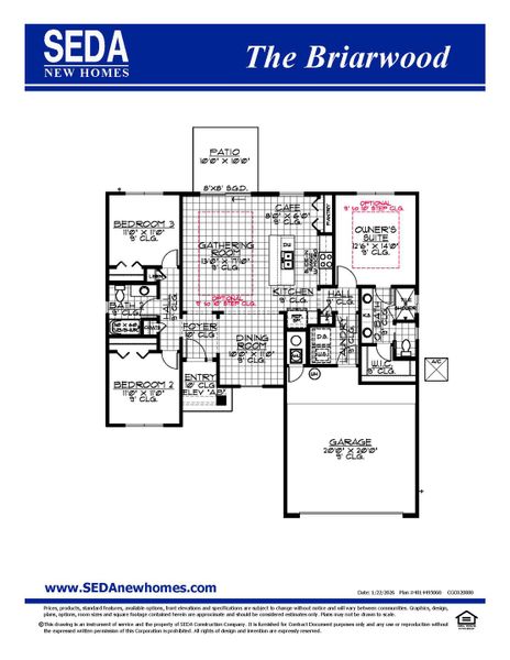2D floor plan layout for the Briarwood by SEDA New Homes in Weston Woods, Jacksonville, FL (Image 3).