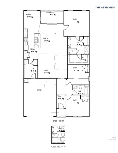 2D floor plan layout for the Aberdeen by D.R. Horton in The Sanctuary at East Argent, Ridgeland, SC (Image 3).