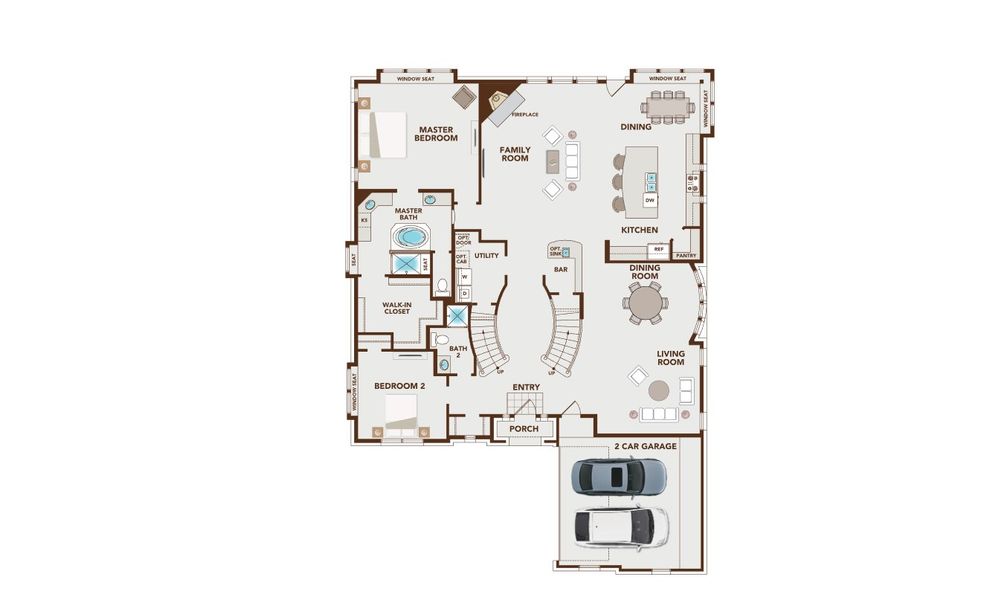 2D floor plan layout for the Downton Abbey by Grand Homes in Ridgeline, McKinney, TX (Image 3).