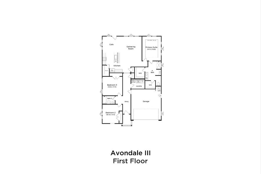 2D floor plan layout for the Avondale  III by DRB Homes in Bluffs at Sun Colony, Longs, SC (Image 3).