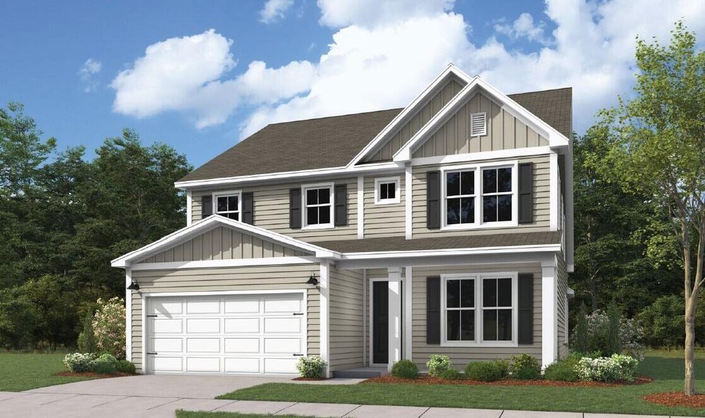 Front exterior of a new home in Tidewater at Lakes of Cane Bay, Summerville, SC, highlighting curb appeal (Image 2).