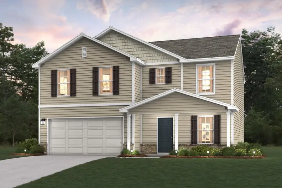 Front exterior of a new home in Linwood Acres, Linwood, NC, highlighting curb appeal (Image 1). Front exterior of a new home in Linwood Acres, Linwood, NC, highlighting curb appeal (Image 1).