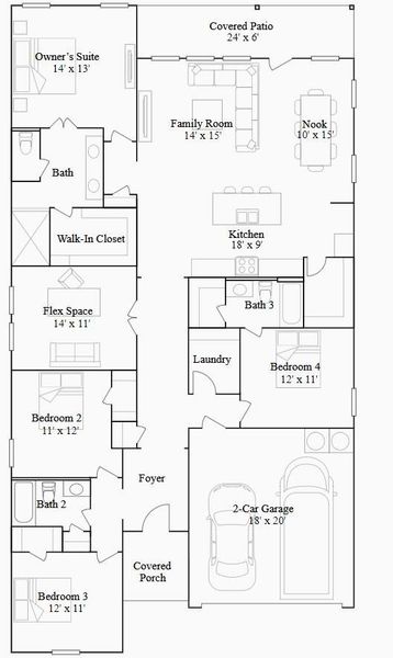 2D floor plan layout of this home in Monarch Landing: Classic Collection, Needville, TX (Image 3).