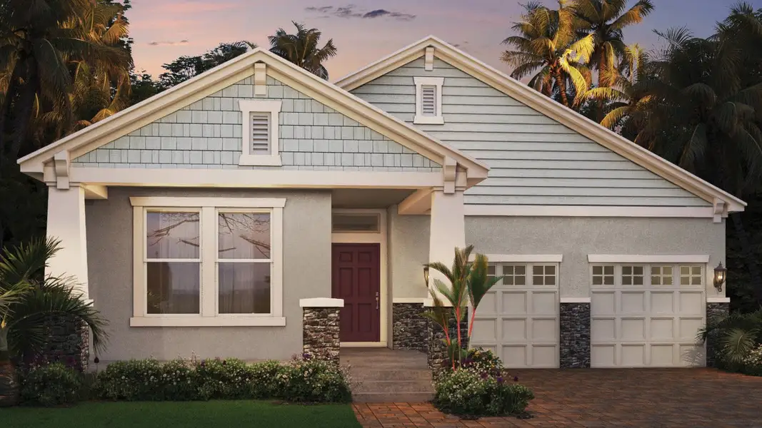 Front exterior of a new home in Waterleigh, Winter Garden, FL, highlighting curb appeal (Image 1). Front exterior of a new home in Waterleigh, Winter Garden, FL, highlighting curb appeal (Image 1).