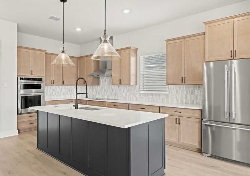 The kitchen has a convenient kitchen island.