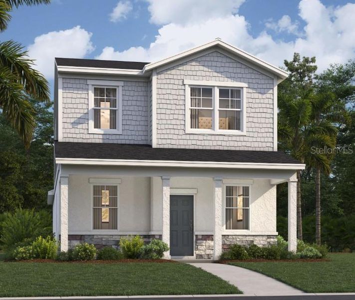 Front exterior of a new home in Spring Walk at the Junction, Debary, FL, highlighting curb appeal (Image 1). Front exterior of a new home in Spring Walk at the Junction, Debary, FL, highlighting curb appeal (Image 1).