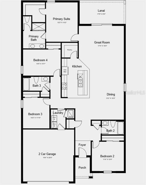2D floor plan layout of this home in Waterstone, Groveland, FL (Image 3).