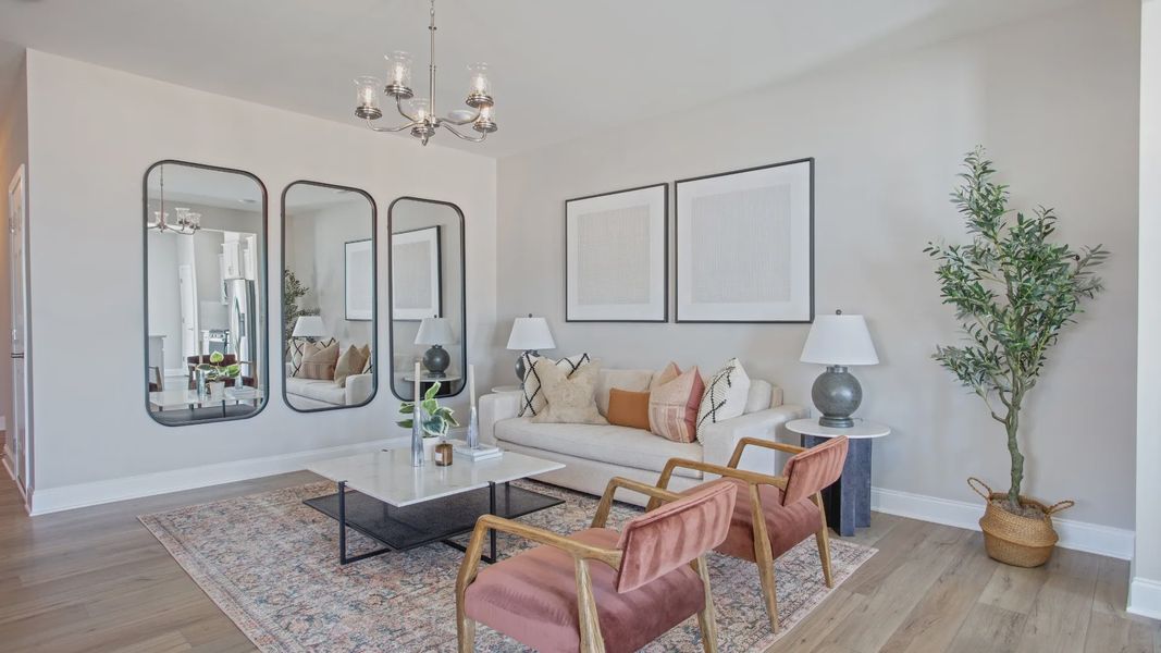 Furnished interior view inside a new home in Kensley Grove, Fuquay Varina (Image 6). Furnished interior view inside a new home in Kensley Grove, Fuquay Varina (Image 6).