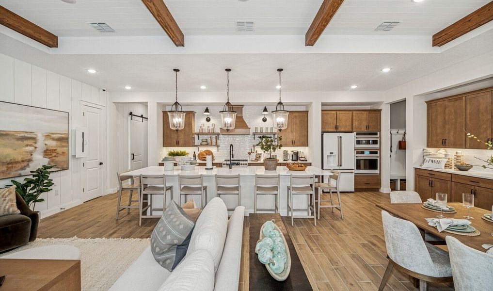 Kitchen with matte black pendant lighting
