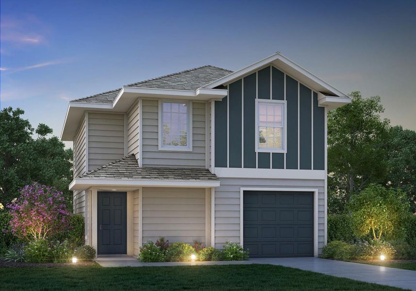 Front exterior of a new home in Townsend Reserve, Splendora, TX, highlighting curb appeal (Image 2). Front exterior of a new home in Townsend Reserve, Splendora, TX, highlighting curb appeal (Image 2).