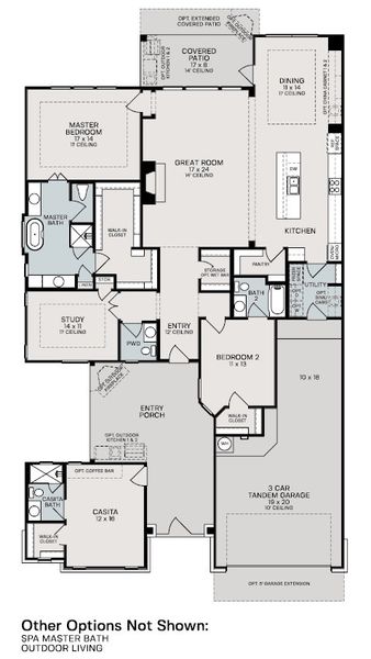 2D floor plan layout for the Rochelle by Sitterle Homes in Comanche Trace, Kerrville, TX (Image 3).