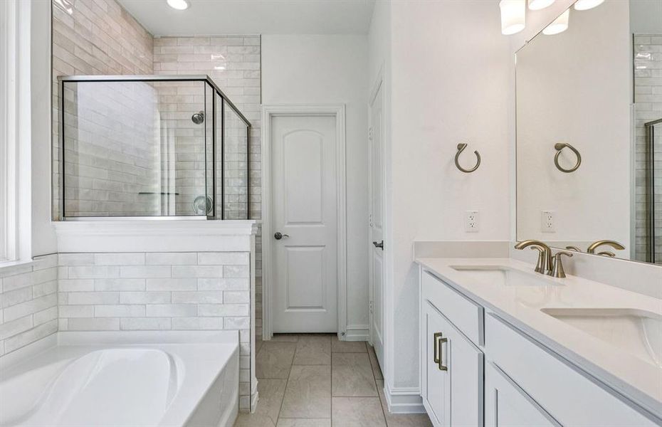 Owner's bath with double vanity and separate tub and shower Owner's bath with double vanity and separate tub and shower
