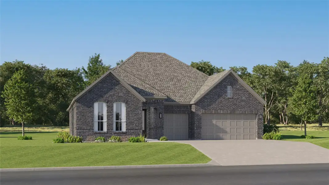 Front exterior of a new home in Lively Ranch, Georgetown, TX, highlighting curb appeal (Image 20). Front exterior of a new home in Lively Ranch, Georgetown, TX, highlighting curb appeal (Image 20).