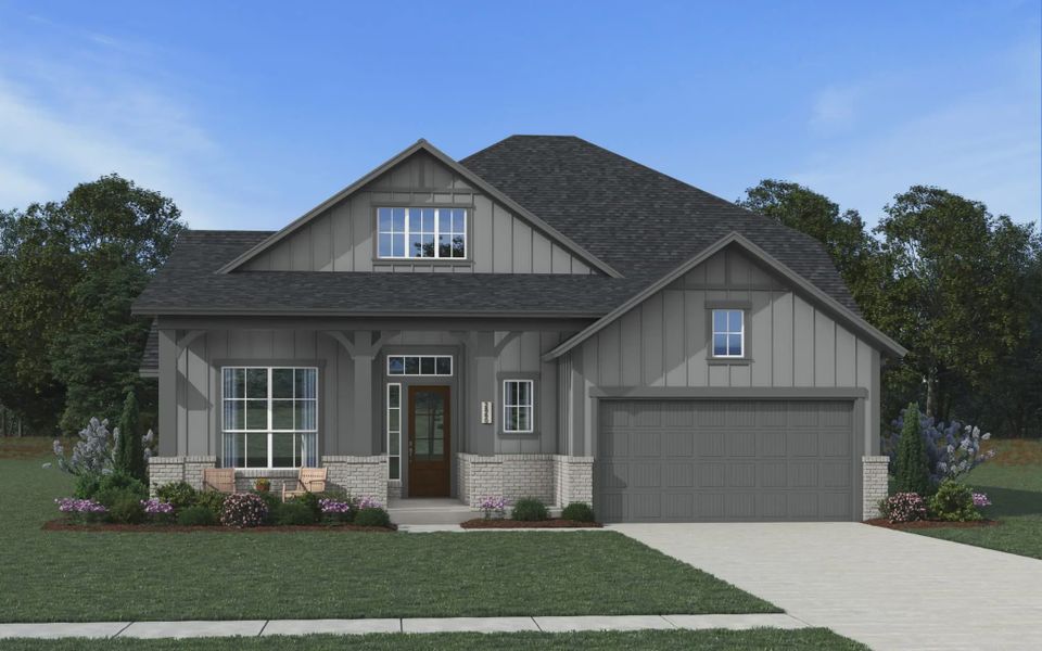 Representative exterior photo of a completed home built from the Bloomington by Chesmar Homes in Audubon, Magnolia, TX (Image 6). Representative exterior photo of a completed home built from the Bloomington by Chesmar Homes in Audubon, Magnolia, TX (Image 6).