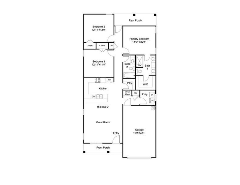 2D floor plan layout for the Palm by Stevens Fine Homes in River Hills, Shallotte, NC (Image 5).