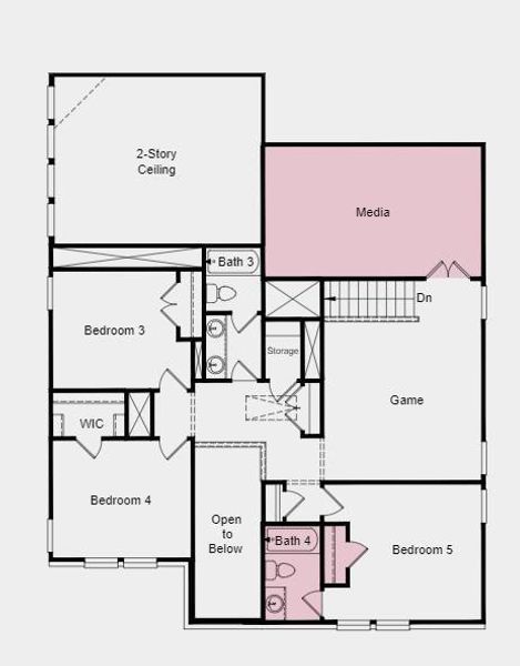 Structural options include: Bathroom 4, media room and slide in tub at primary.