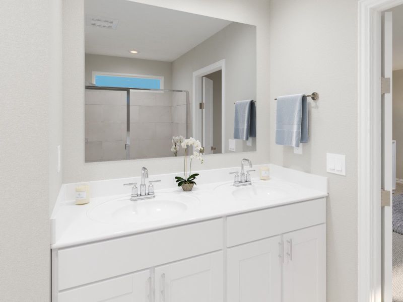Dual vanities perfect for getting ready.
