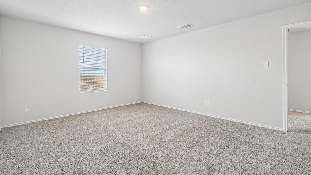 A spacious room offers new carpet and a window providing a pleasant view.