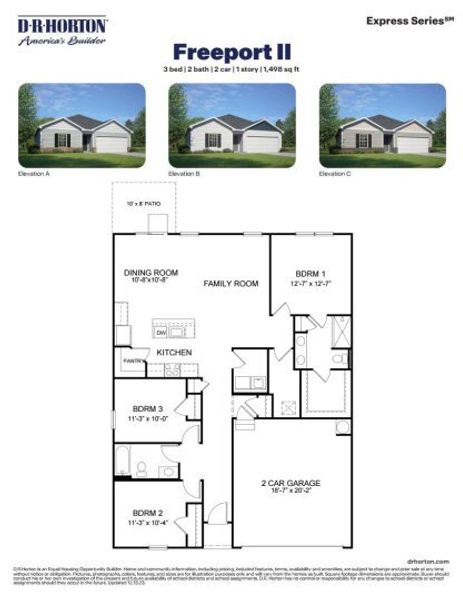 2D floor plan layout for the Freeport II - Express by D.R. Horton in Hobbs Farm, Ayden, NC (Image 3).